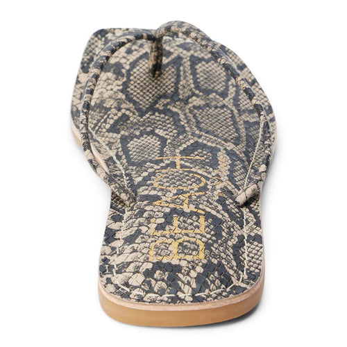 Bungalow Minimalist Brown Snake Print Leather Thong Sandal