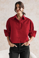 Rolled Sleeve Button Up Top