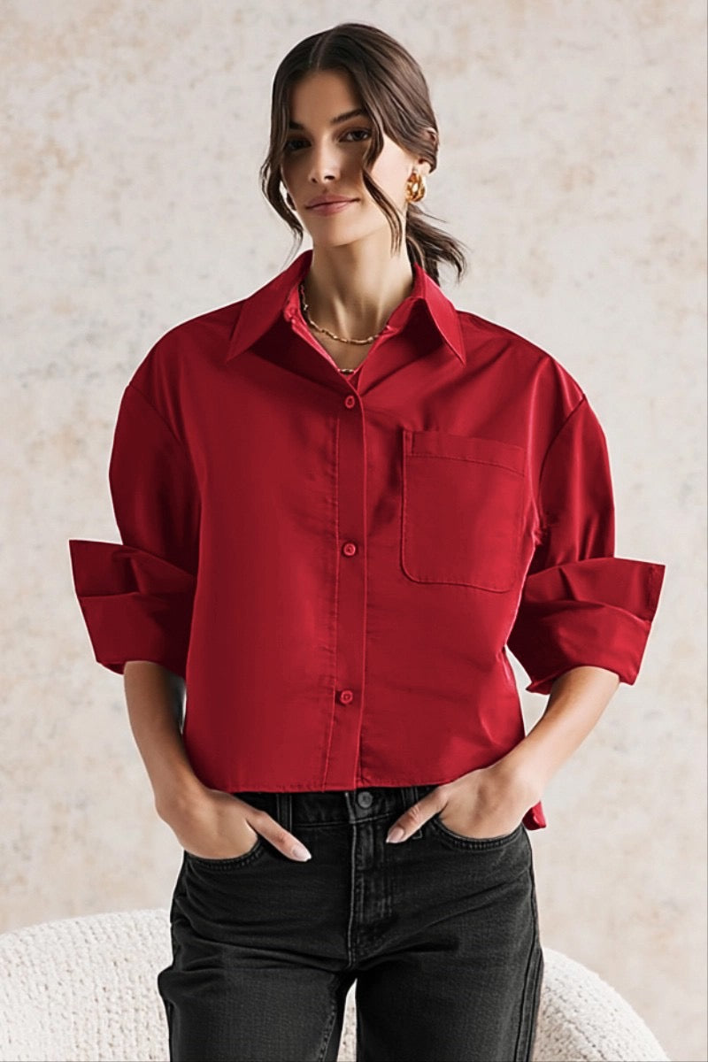 Rolled Sleeve Button Up Top