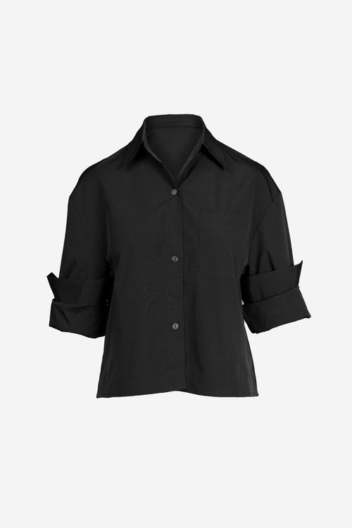 Rolled Sleeve Taffeta Button Up Top | Red + Kelly Green