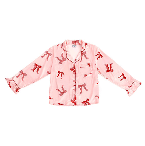 Ruffle Satin Pajama Set with Velvet Waistband Ties
