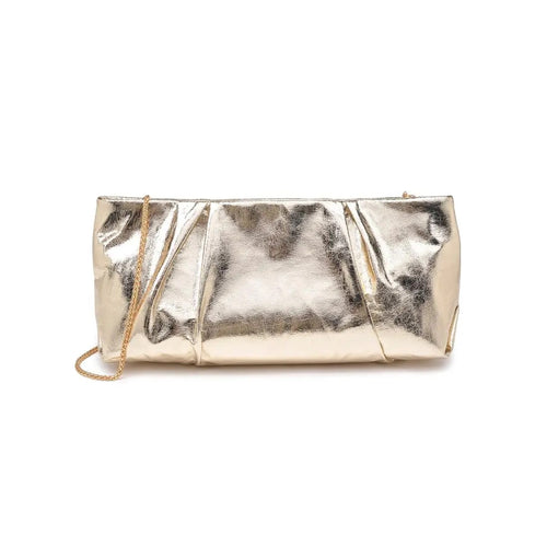 Franny Textured Clutch with Chain Strap | Cream + Silver + Gold