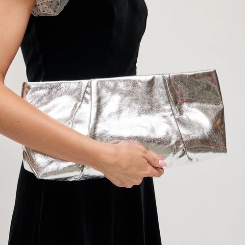 Franny Textured Clutch with Chain Strap | Cream + Silver + Gold