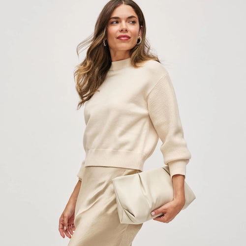 Franny Textured Clutch with Chain Strap | Cream + Silver + Gold