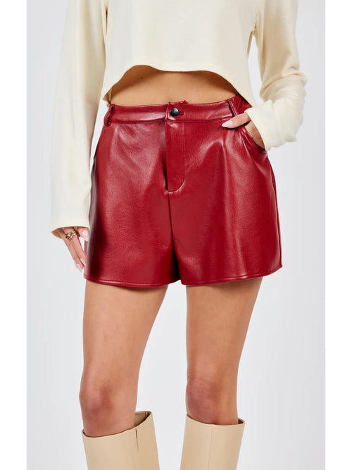 Night Vision Red Faux Leather High Rise Pocket Short