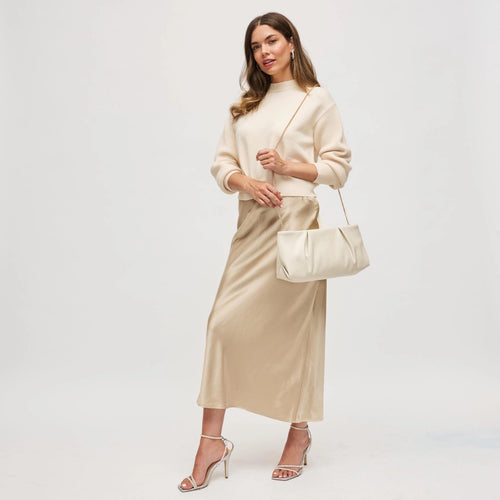 Franny Textured Clutch with Chain Strap | Cream + Silver + Gold