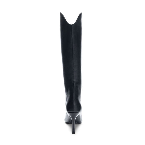 Fiora Western Inspired Pointed Toe Stiletto Knee High Black Vegan Leather Boot