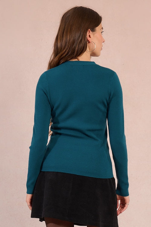 Twisted Round Neckline Slim Fit Fine Knit Long Sleeve Top
