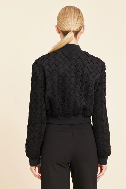 Black Faux Suede Braided Bomber Jacket