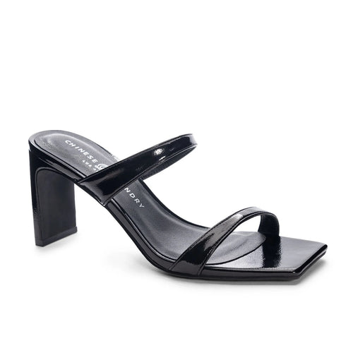 Yaya Block Heel Square Open Toe Two Strap Slide Sandal