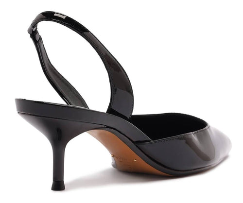 Paola Black Leather Pointed Toe Mid Heel Slingback Pump