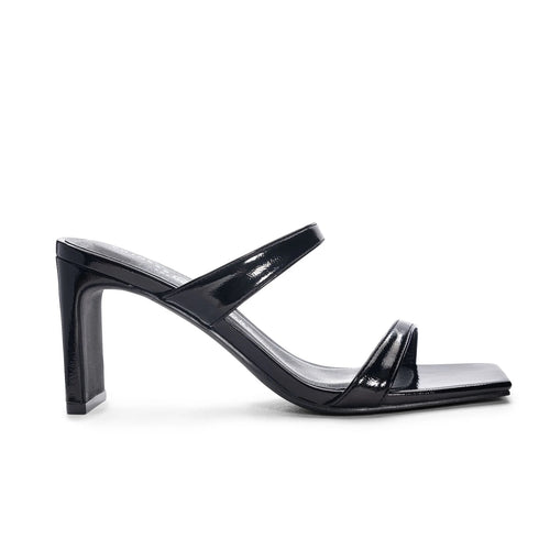 Yaya Block Heel Square Open Toe Two Strap Slide Sandal