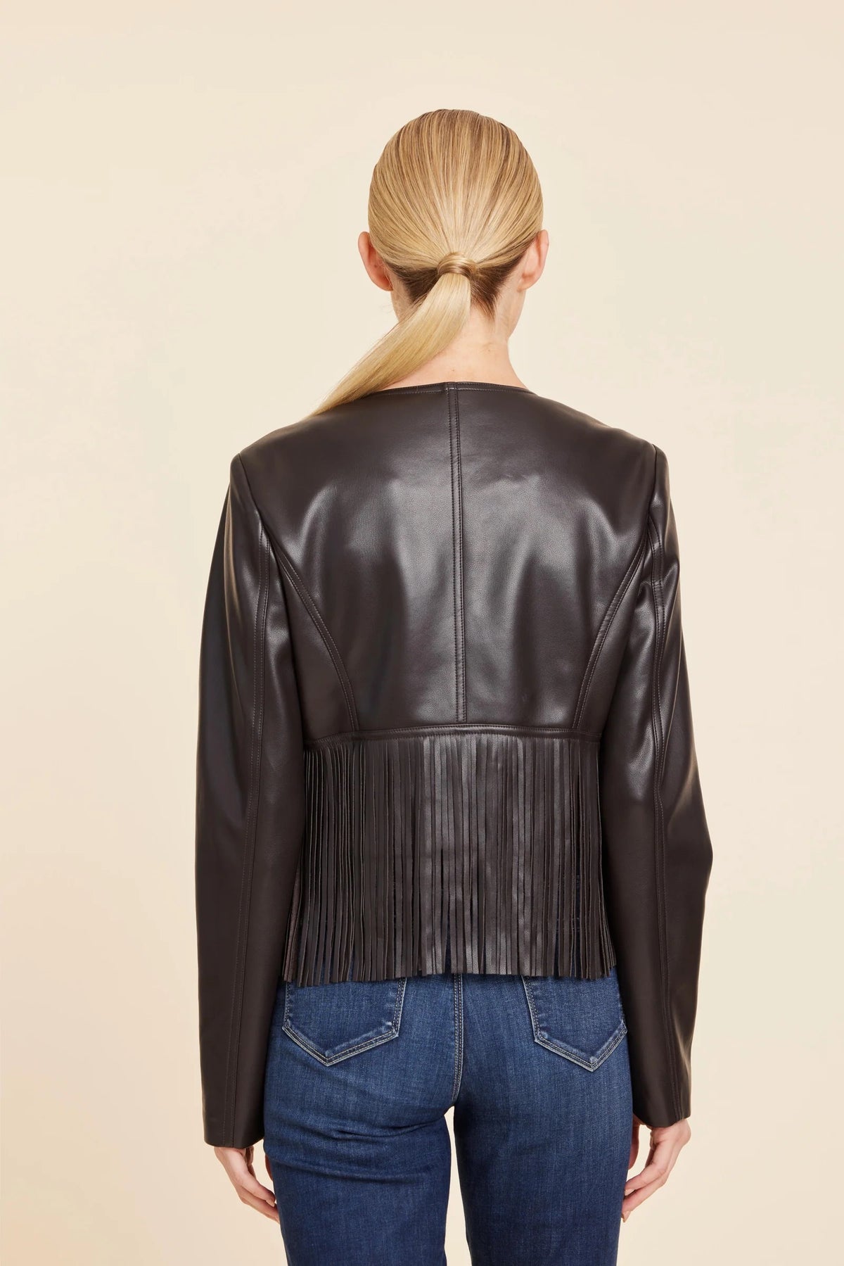 Dark Brown Vegan Leather Fringe Jacket
