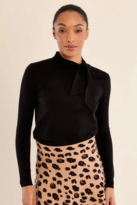 Fine Knit Sweater with Bow Shoulder Detail | Molly Bracken | Black or Burgundy