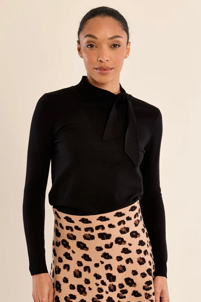Fine Knit Sweater with Bow Shoulder Detail | Molly Bracken | Black or Burgundy