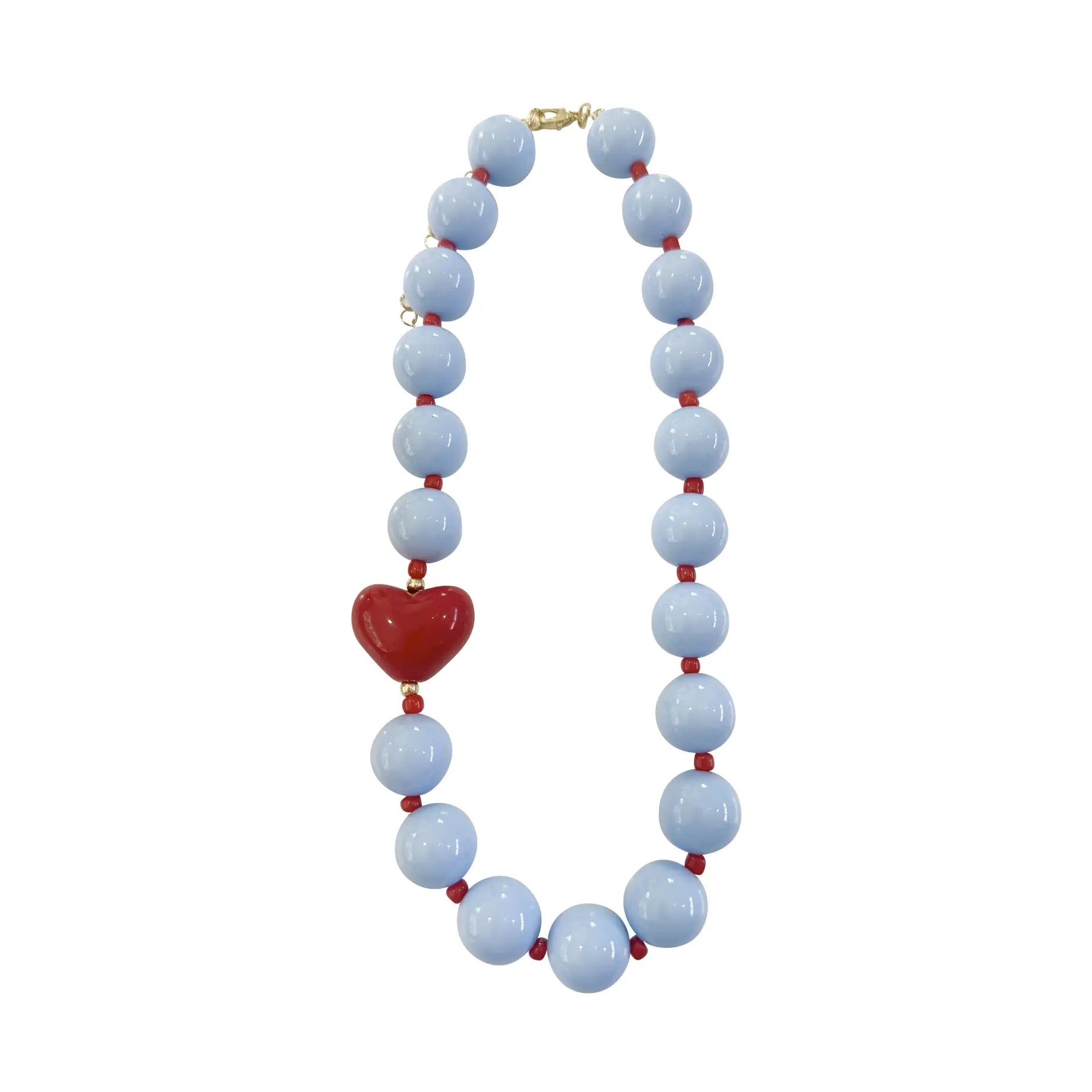 Light Blue Chunky Beaded Heart Necklace