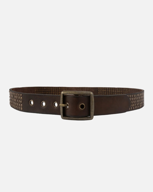 Conrad Rockstud Buffalo Leather Gold Buckle Belt
