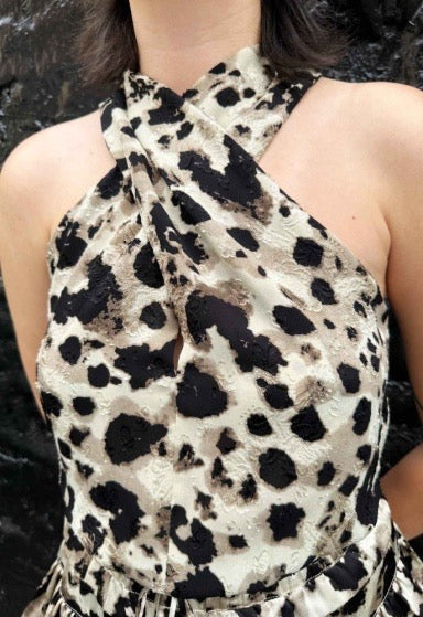 Cam Crossover Front High Neck Back Zip Sleeveless Top
