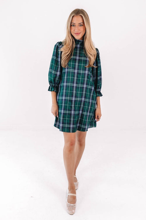 Jordyn Green Long Sleeve Tie Bow Back Holiday Dress