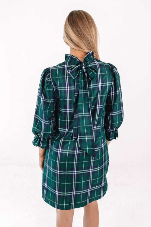 Jordyn Green Long Sleeve Tie Bow Back Holiday Dress