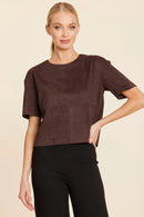Coffee Faux Suede Cropped Top
