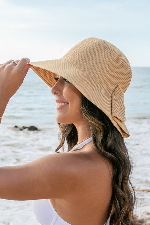 Bow Back Foldable Straw Bucket Hat