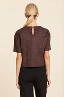 Coffee Faux Suede Cropped Top