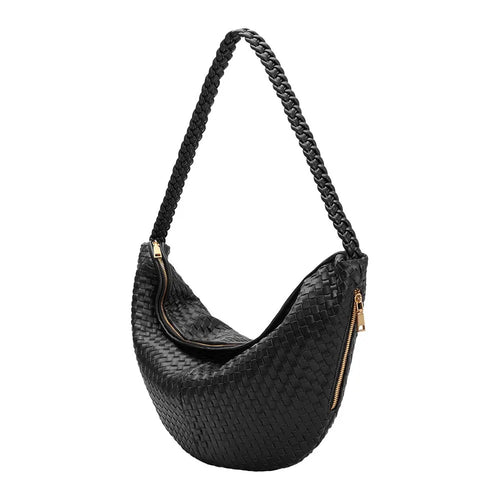 Raquel Black XL Recycled Vegan Leather Slouchy Braided Strap Shoulder Hobo Bag