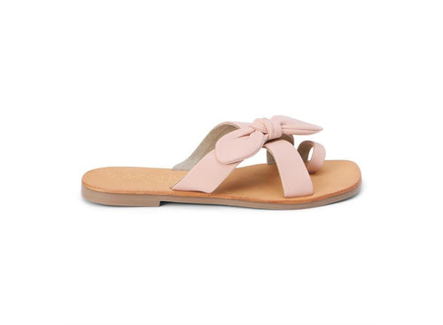 Vaughn Quartz Pink Leather Toe Loop Oversized Bow Sandal