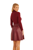 Burgundy Knit Vegan Leather Dress