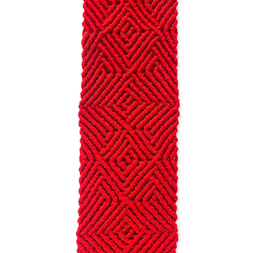 Red Hand Woven Black Leather Detail Bag Shoulder Strap