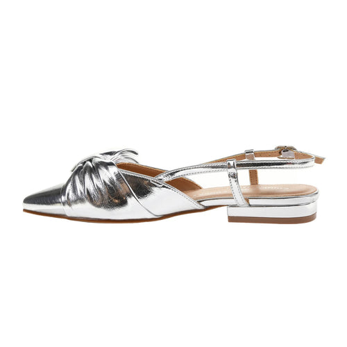 Harmony Metallic Pointed Toe Bow Ankle Strap Slingback Flat