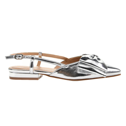 Harmony Metallic Pointed Toe Bow Ankle Strap Slingback Flat