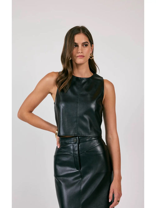 New Era Versatile Faux Leather Sleeveless Top