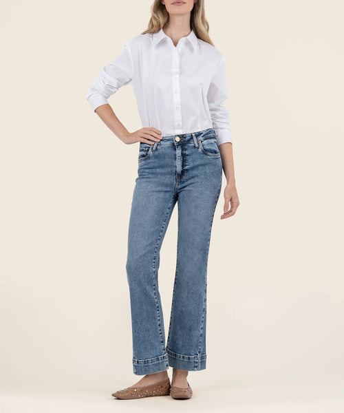 Kelsey High Rise Ankle Flare Trouser Hem Leg Jean