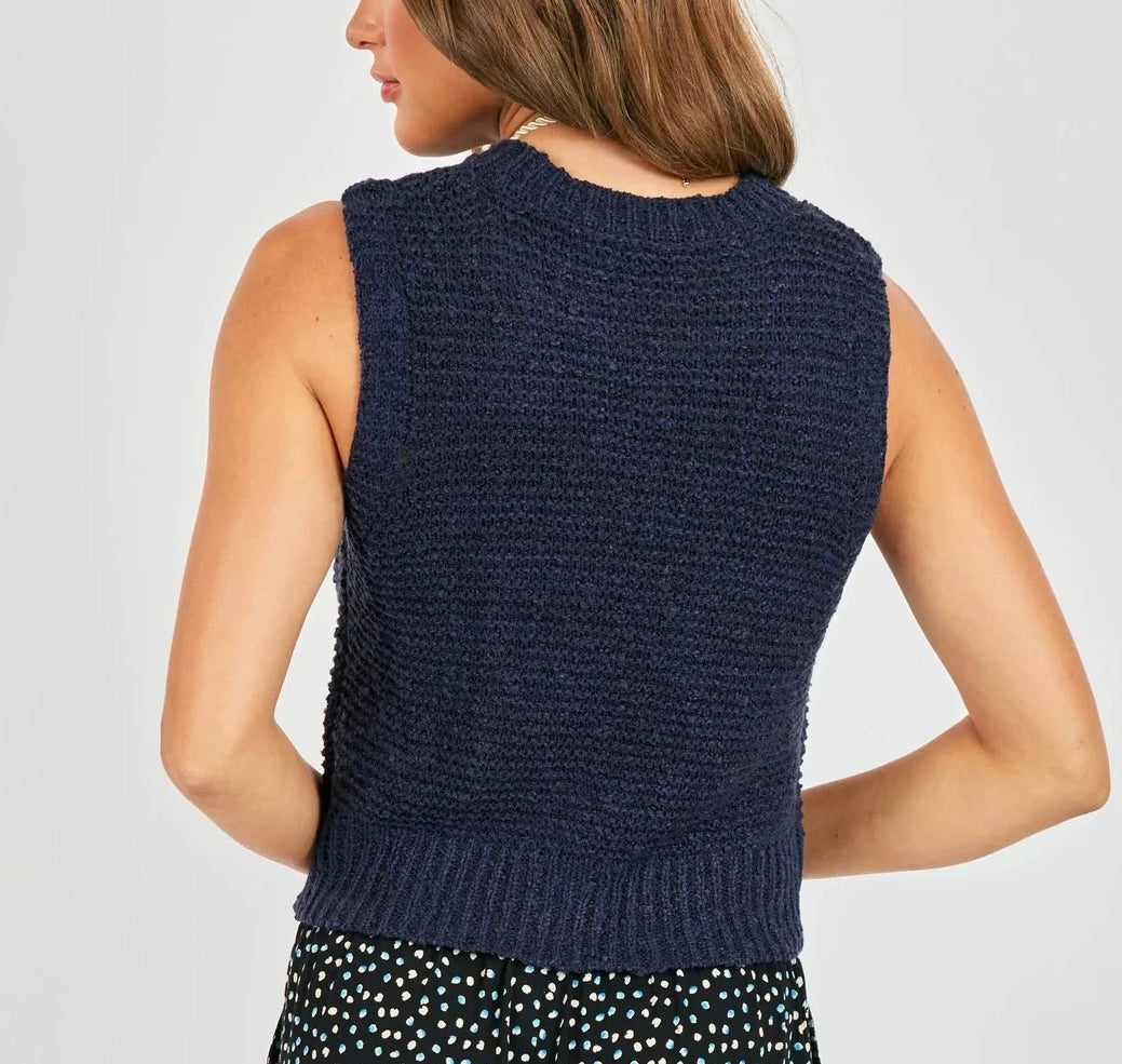 Tegan Deep Navy Ribbed Hem Sweater Vest