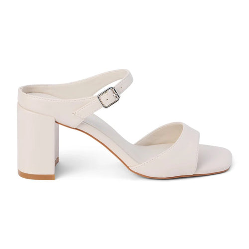 Donnie Vegan Leather Dainty Buckle Slip On Heeled Sandal