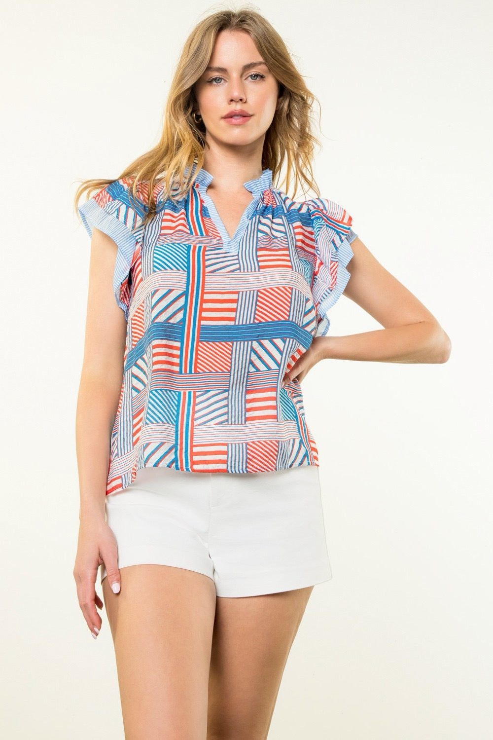 Flutter Sleeve Striped Top