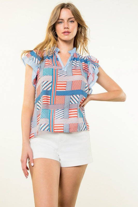 Flutter Sleeve Striped Top
