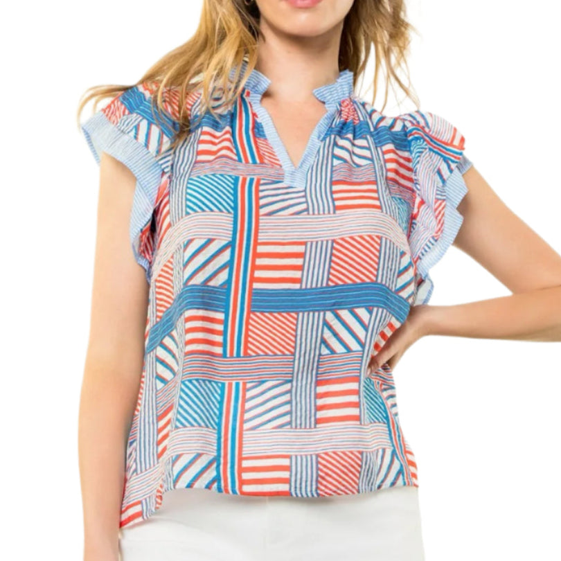 Flutter Sleeve Striped Top