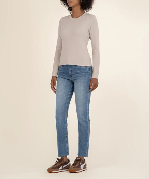Noelie Taupe Long Sleeve Scoop Neck Knit Top