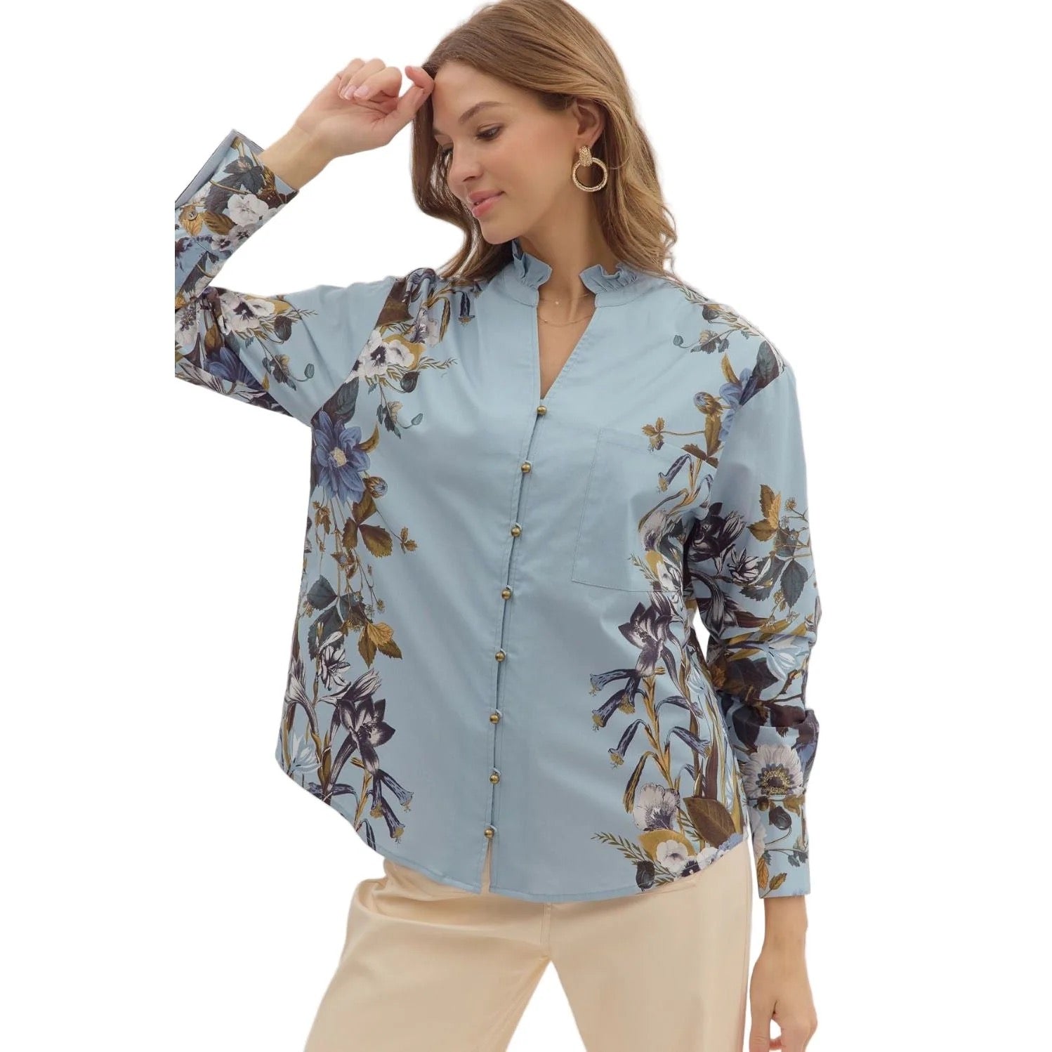 Chambray Floral Print Top