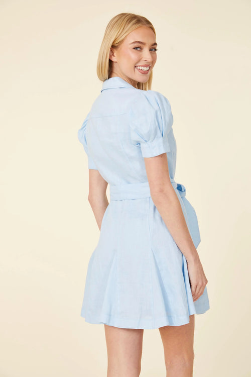 Lightweight Linen Button Down Belted Pleated Midi Dress