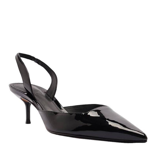 Paola Black Leather Pointed Toe Mid Heel Slingback Pump