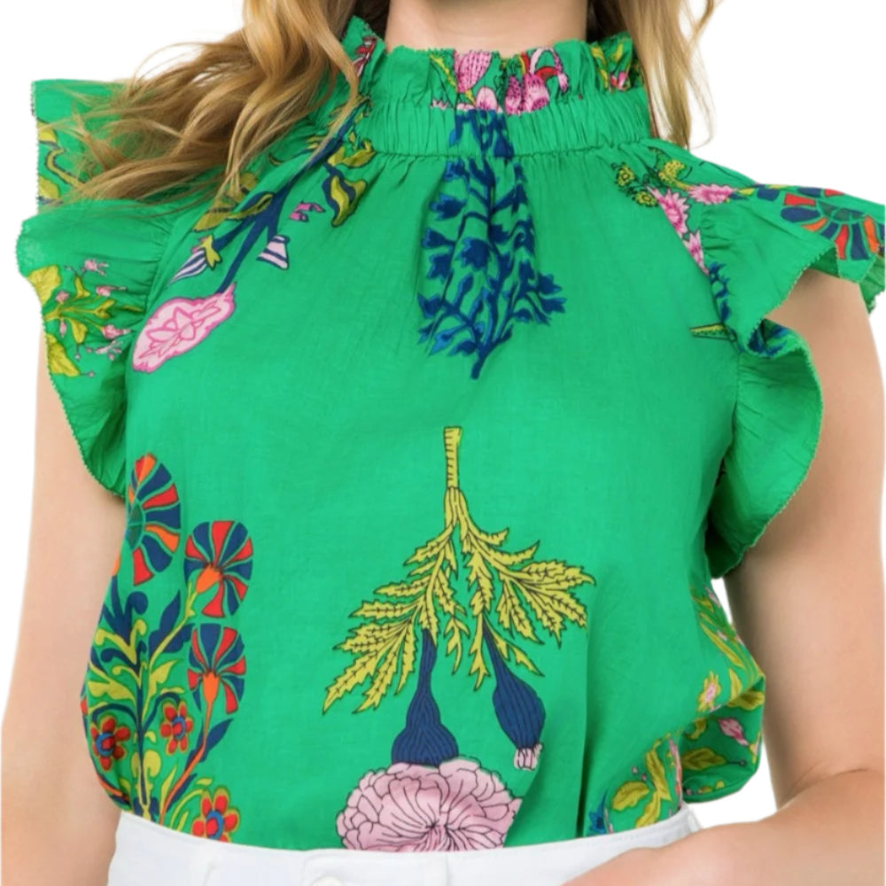 Ruffle Neck Floral Print Top