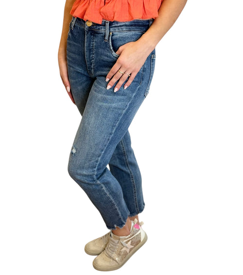 Rachel High Rise Fab AB 90s Tapered Cropped Mom Jean in Built Distressed Wash