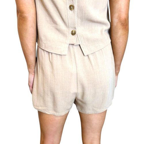 Shoreline Tan Linen Blend Pleated Relaxed Pocket Short