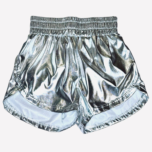 Metallic Coating Athletic Fit Smocked Elastic Waist Short