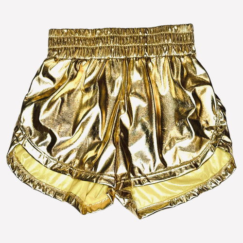 Metallic Coating Athletic Fit Smocked Elastic Waist Short