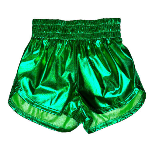Metallic Coating Athletic Fit Smocked Elastic Waist Short